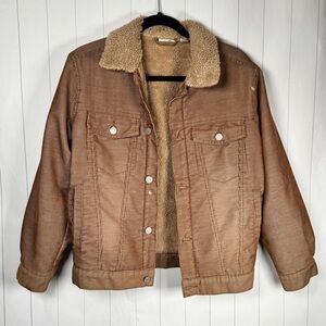 Vintage Cherokee Brown Soft Corduroy Sherpa Lined Trucker Jacket Hipster Women L